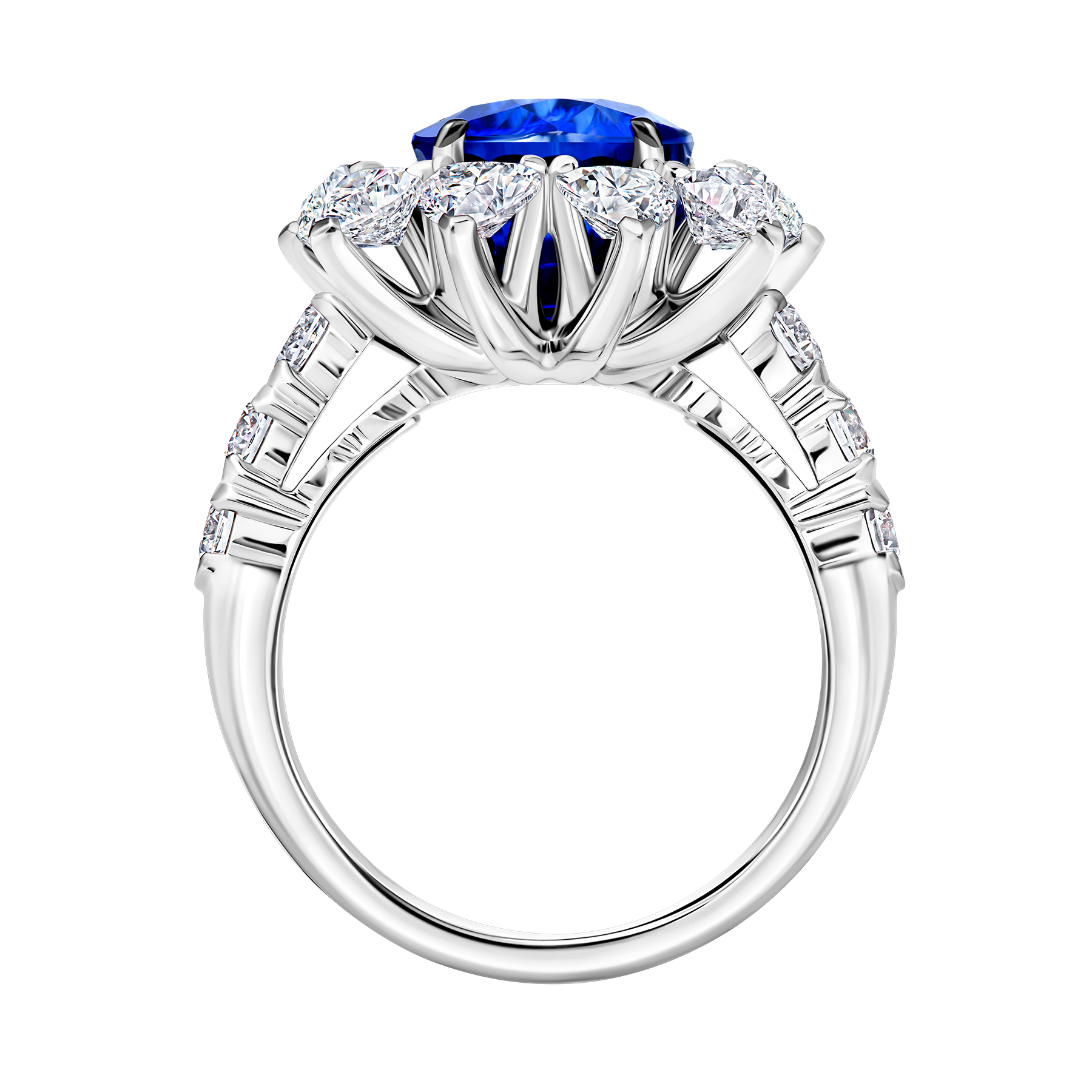 Кольцо с сапфиром и бриллиантами, белое золото