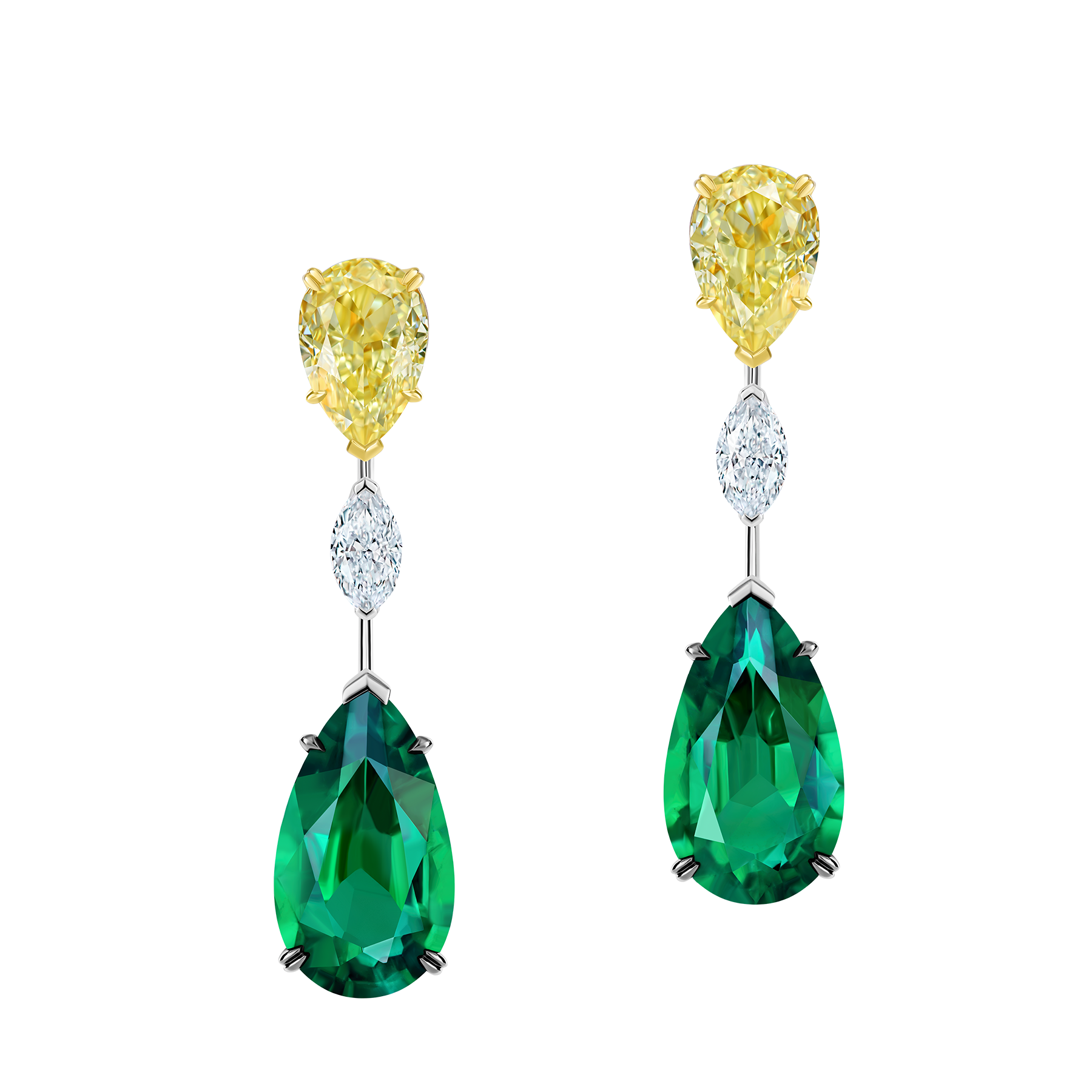 Серьги с изумрудами и бриллиантами, белое золото