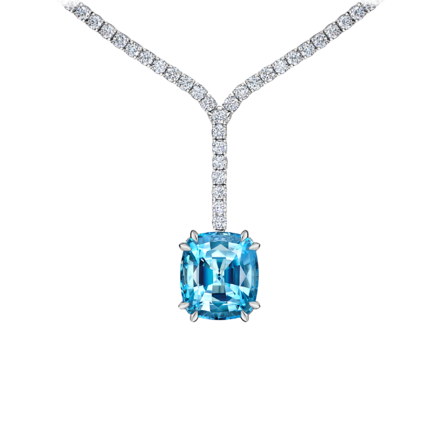 Колье с морганитом, аквамарином и бриллиантами, белое золото