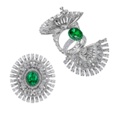 Кольцо с изумрудом, турмалином параиба, турмалином рубеллитом и бриллиантами, белое золото