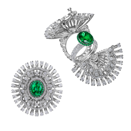 Кольцо с изумрудом, турмалином параиба, турмалином рубеллитом и бриллиантами, белое золото 2