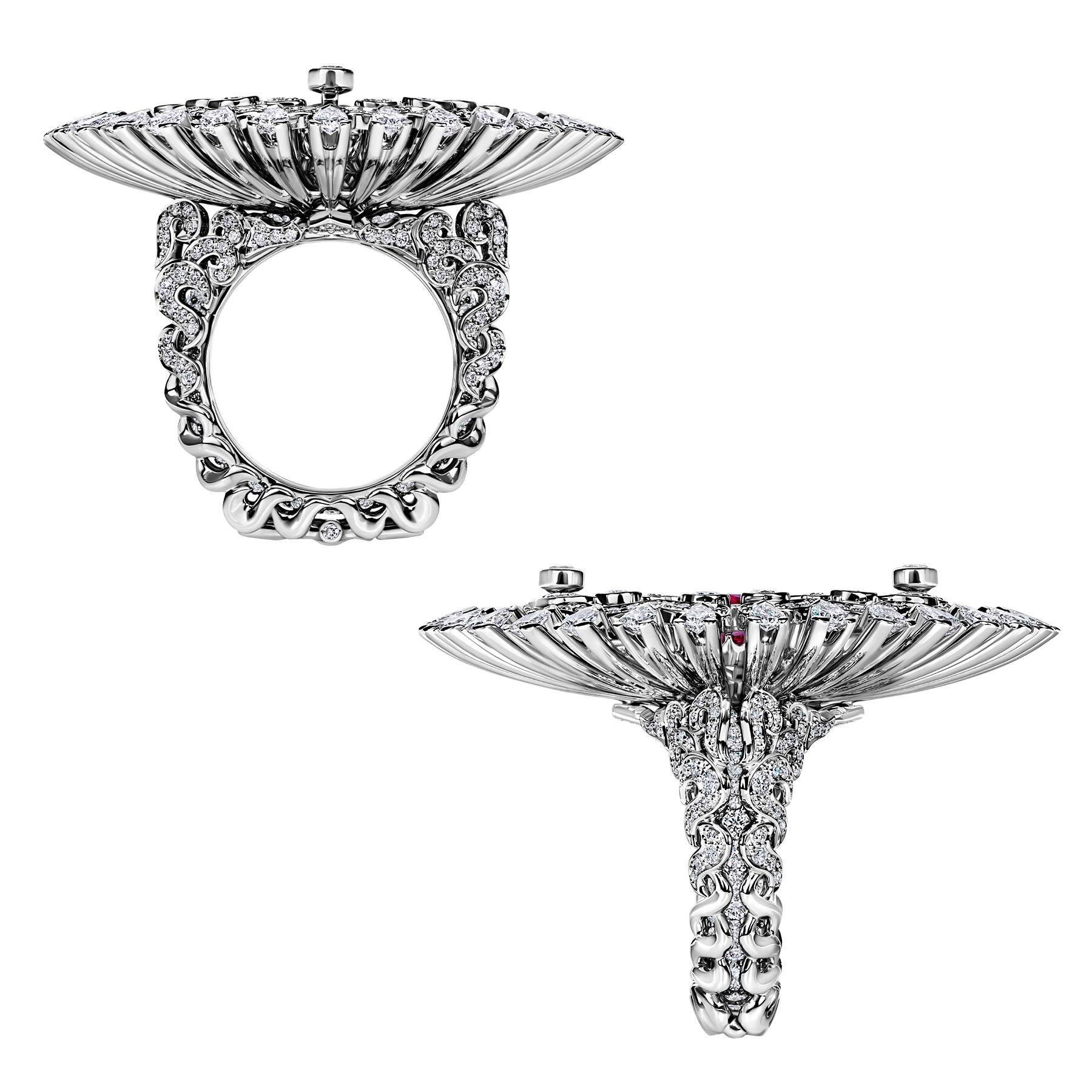 Кольцо с изумрудом, турмалином параиба, турмалином рубеллитом и бриллиантами, белое золото