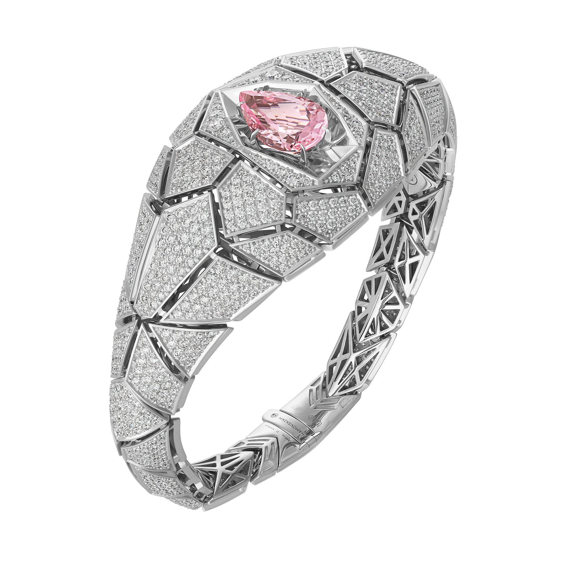 Браслет с морганитом и бриллиантами, белое золото