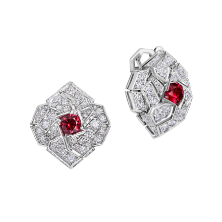 Серьги с рубинами и бриллиантами, белое золото