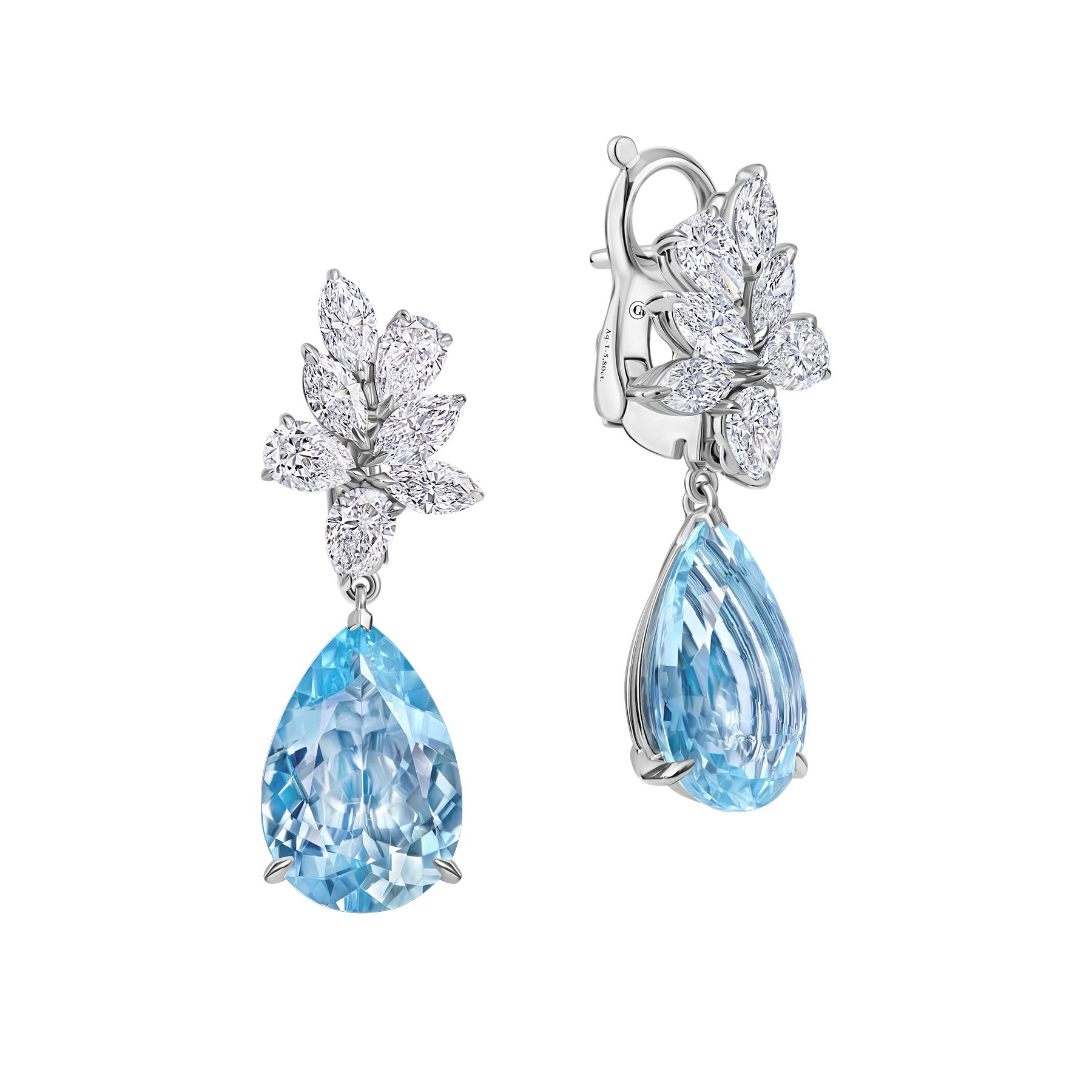 Серьги с аквамаринами и бриллиантами, белое золото