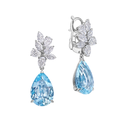 Серьги с аквамаринами и бриллиантами, белое золото