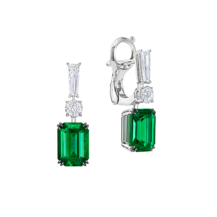 Серьги с изумрудами и бриллиантами, белое золото
