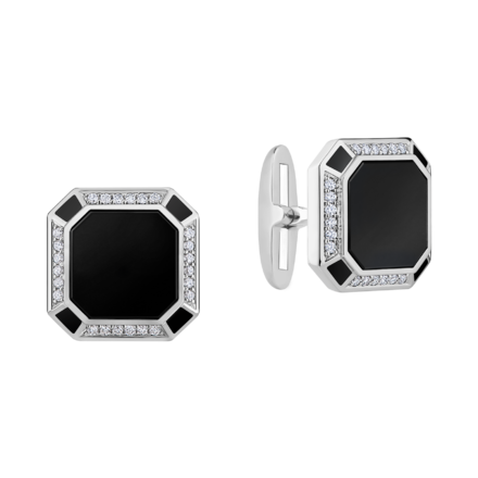 Запонки с ониксом и бриллиантами, белое золото, н.керамика