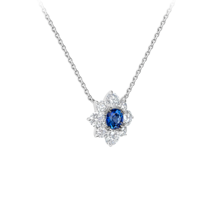 Колье с сапфиром и бриллиантами, белое золото 2