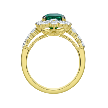 Кольцо с изумрудами и бриллиантами, желтое золото 3