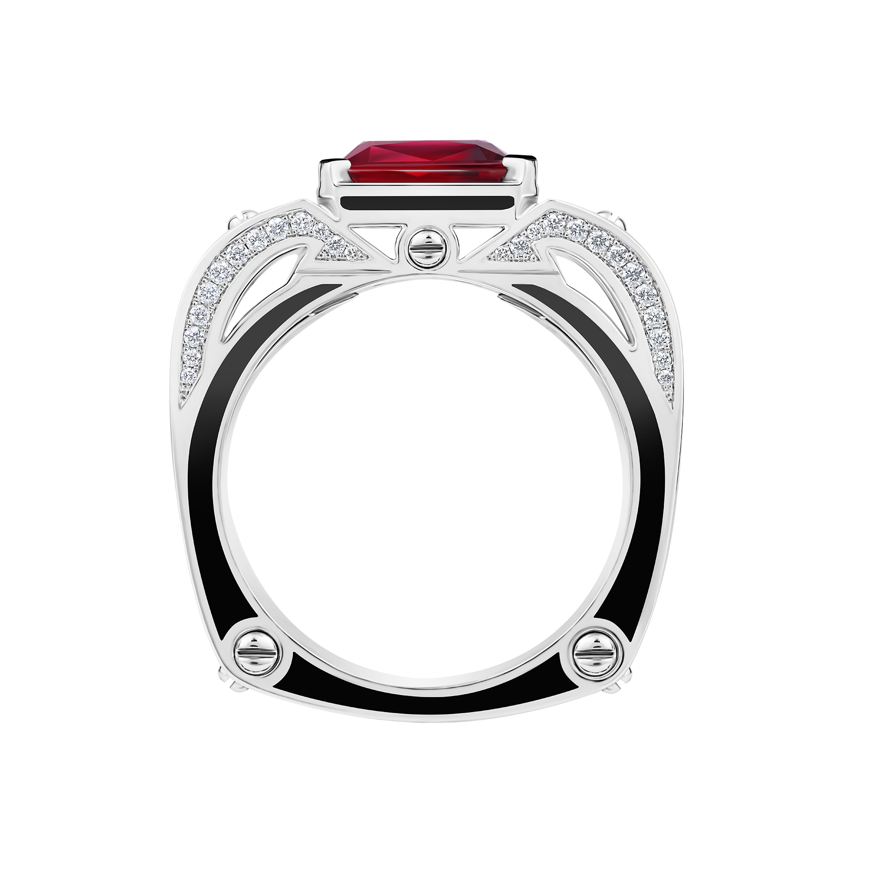 Кольцо с рубином и бриллиантами, белое золото