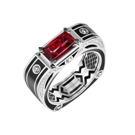 Кольцо с рубином и бриллиантами, белое золото