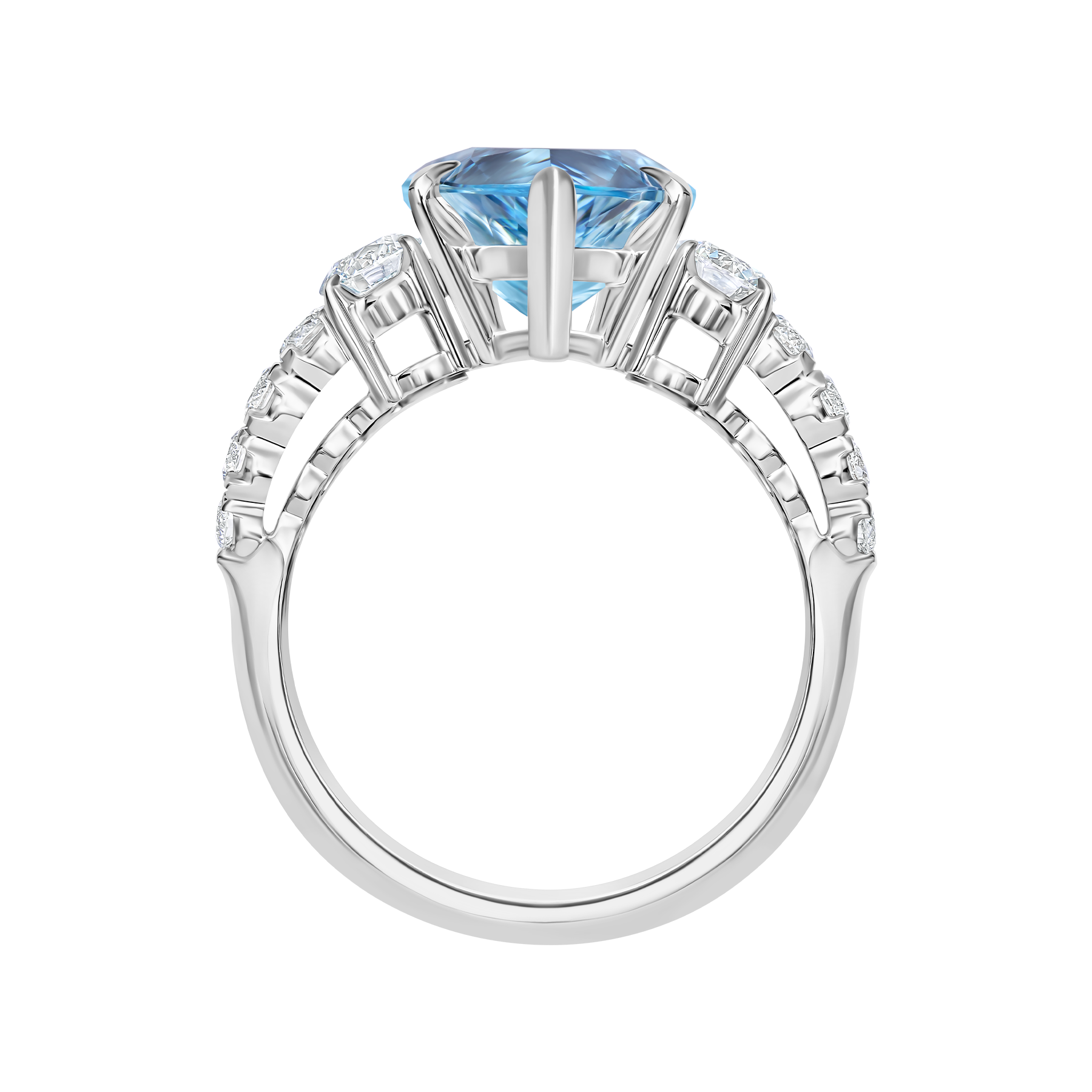 Кольцо с аквамарином и бриллиантами, белое золото