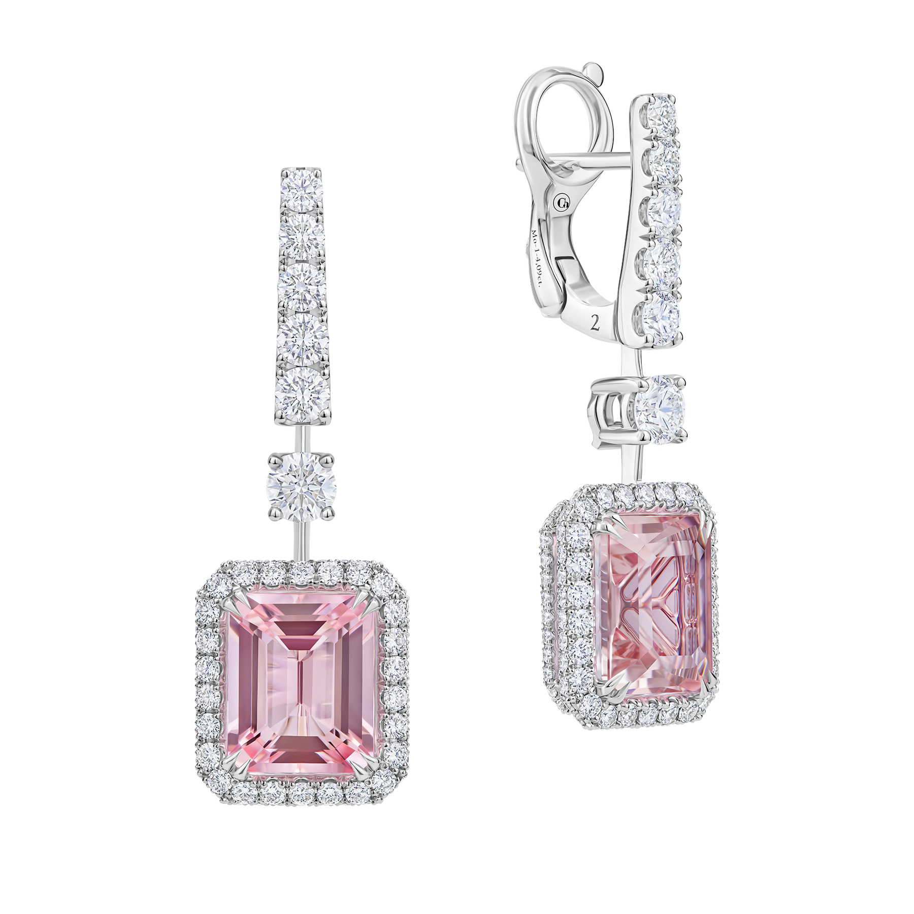 Серьги с морганитом и бриллиантами, белое золото