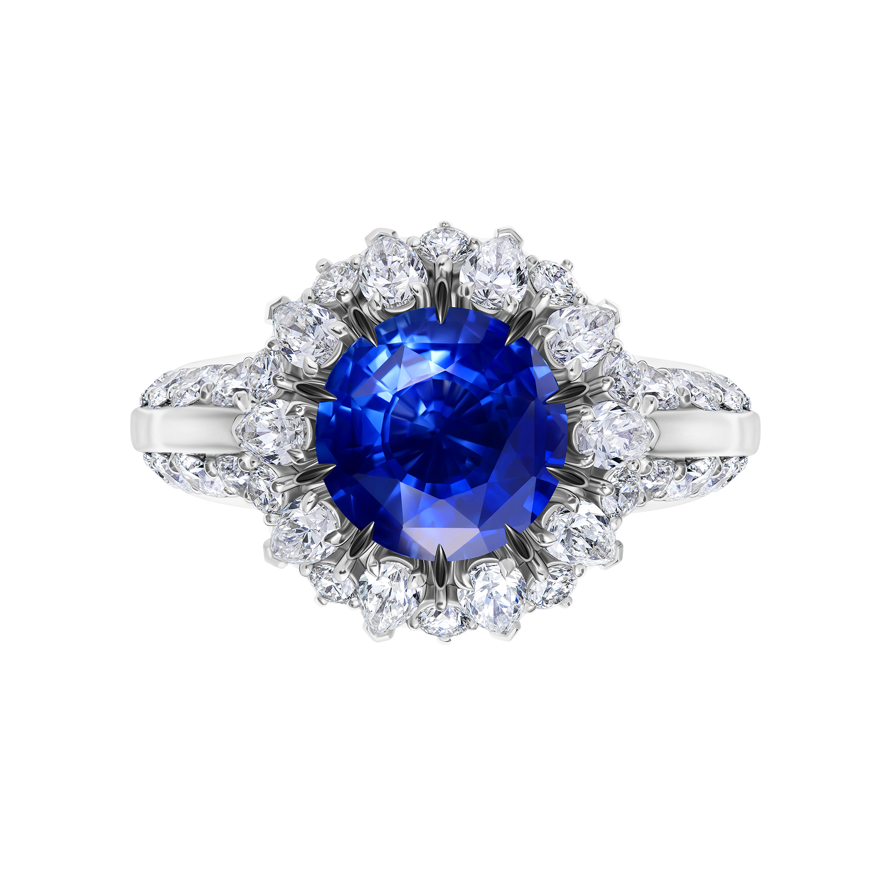 Кольцо с сапфиром и бриллиантами, белое золото