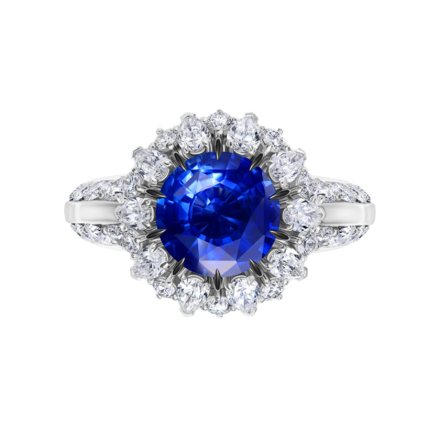 Кольцо с сапфиром и бриллиантами, белое золото 2