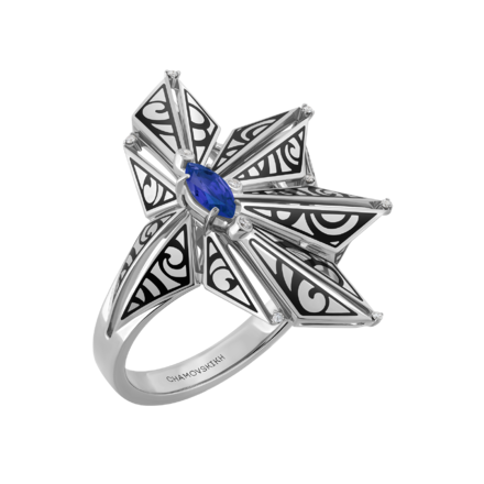 Кольцо с сапфиром и бриллиантами, белое золото, н.керамика