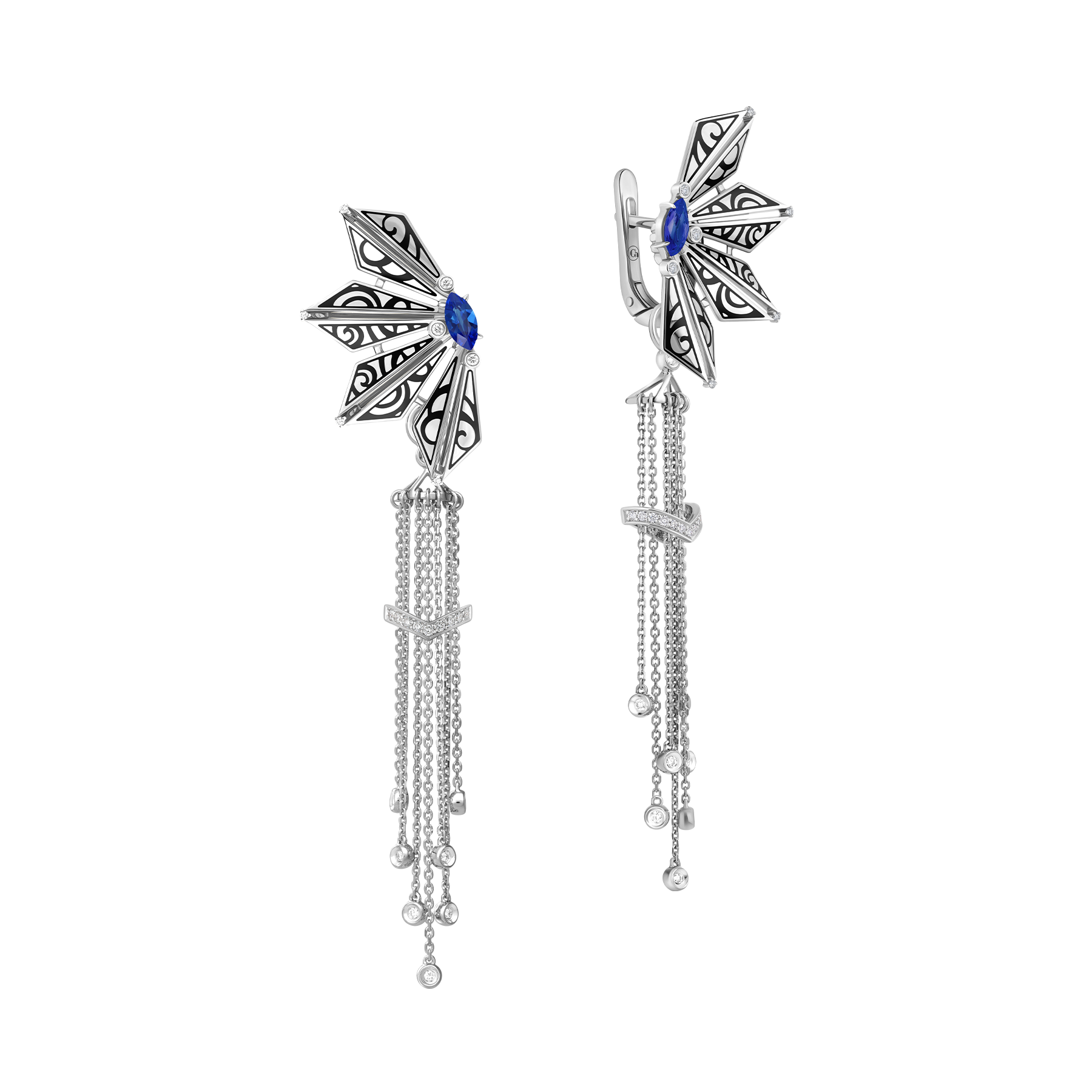 Серьги с сапфирами и бриллиантами, белое золото, н.керамика