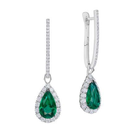 Серьги с изумрудами и бриллиантами, белое золото