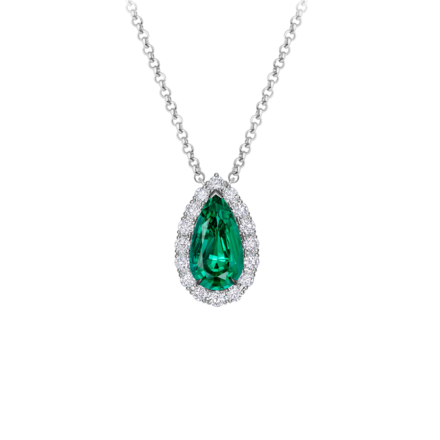 Колье с изумрудом и бриллиантами, белое золото