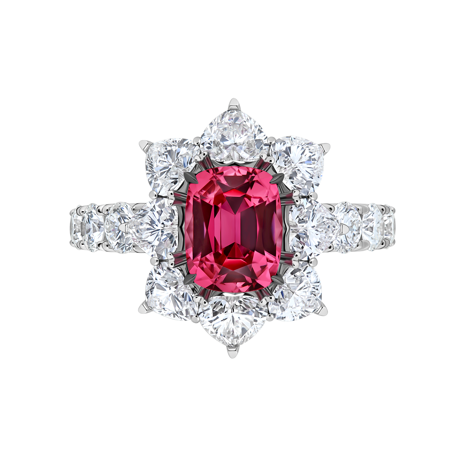 Кольцо со шпинелью и бриллиантами, белое золото