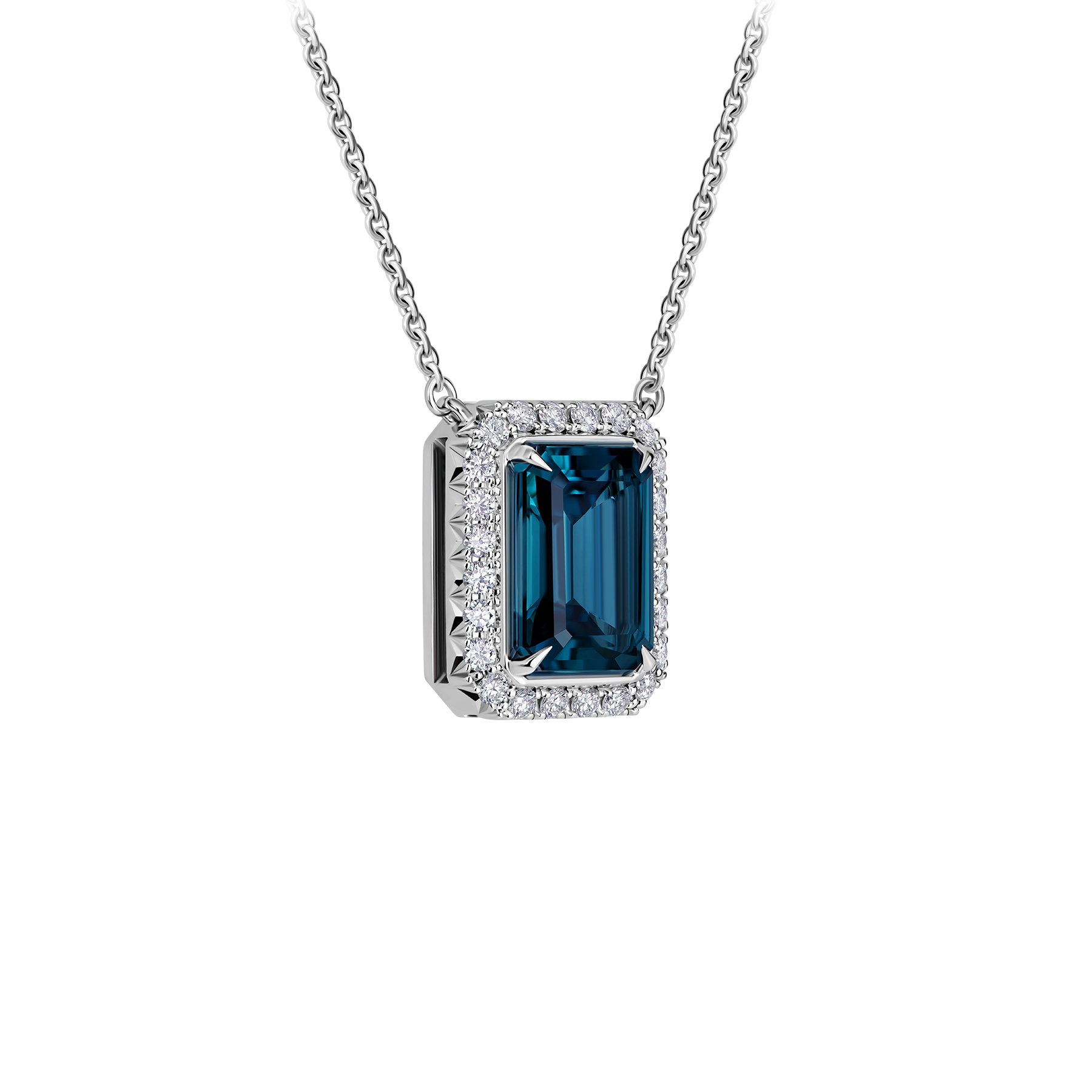 Колье с топазом Лондон и бриллиантами, белое золото