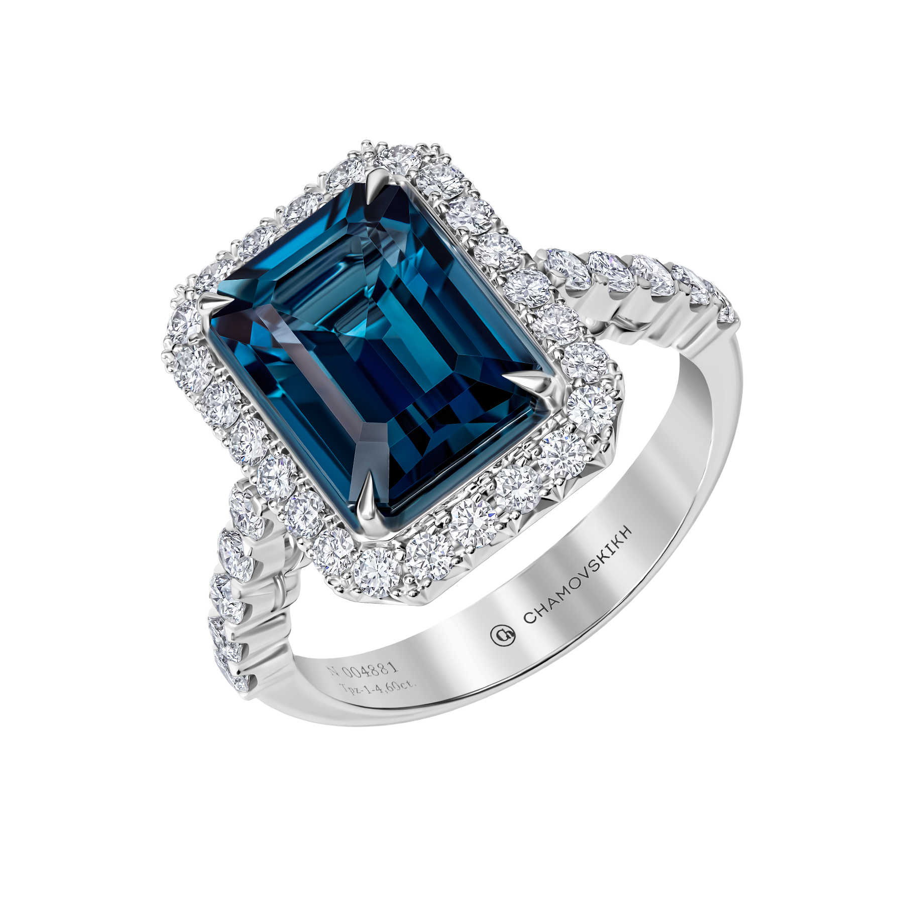 Кольцо с топазом Лондон и бриллиантами, белое золото