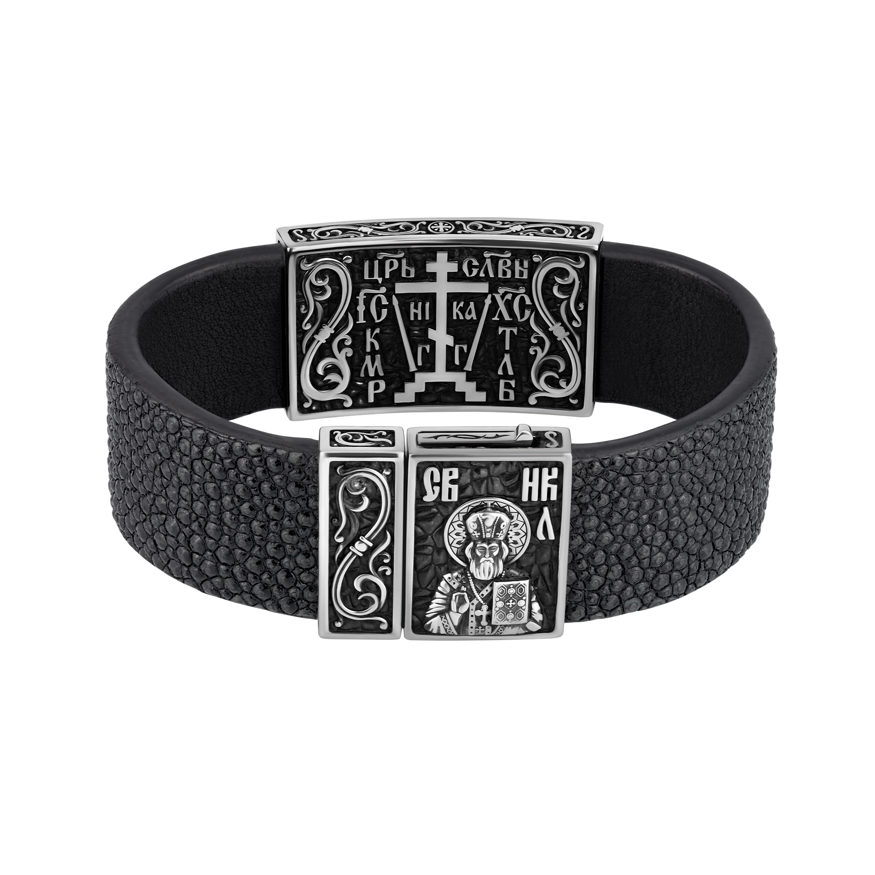 Браслет, серебро, кожа ската