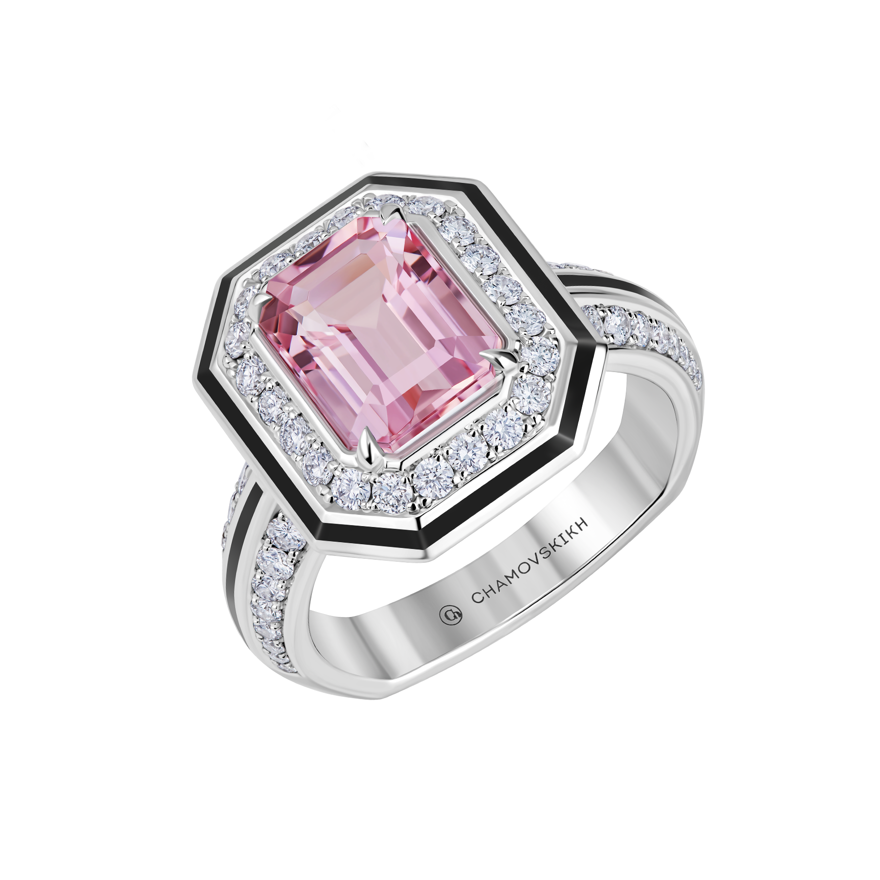 Кольцо с морганитом и бриллиантами, белое золото