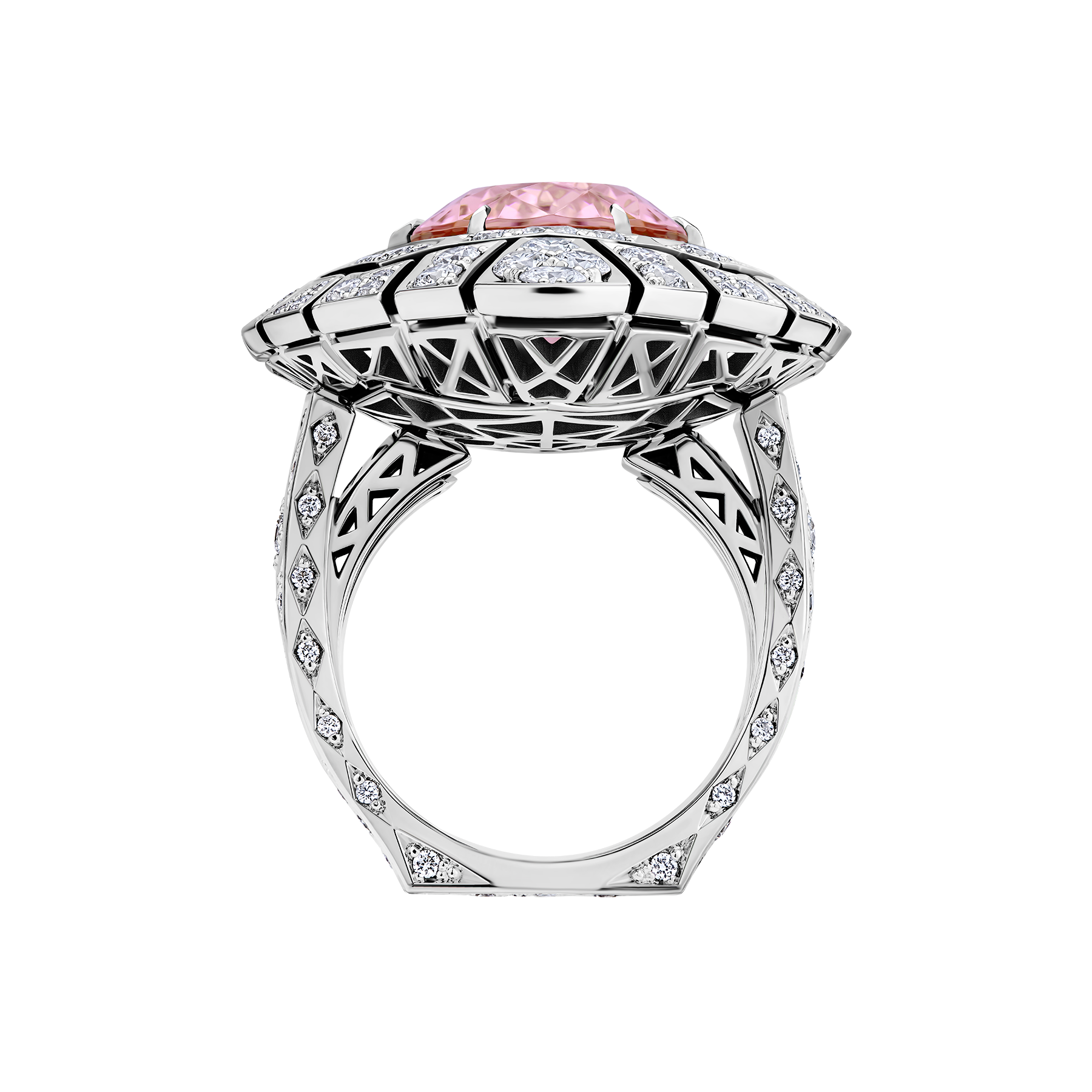 Кольцо с морганитом и бриллиантами, белое золото