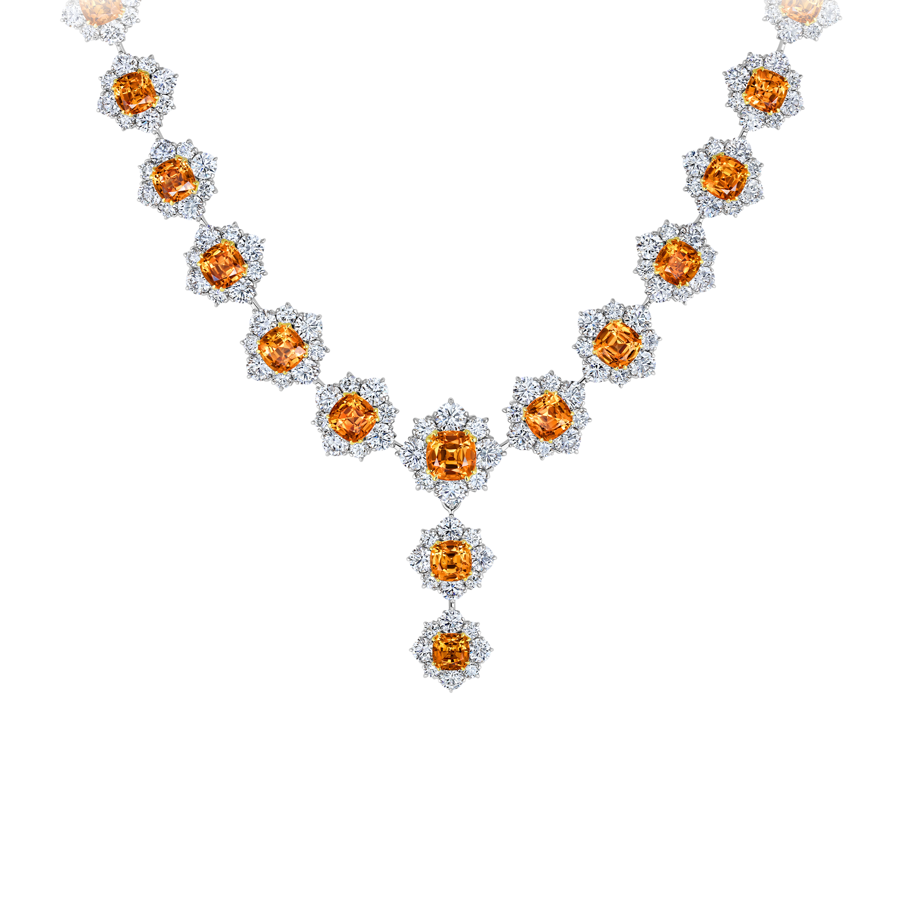 Колье со спессартинами и бриллиантами, белое золото