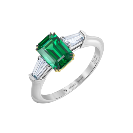 Помолвочное кольцо с изумрудом и бриллиантами, белое и жёлтое золото