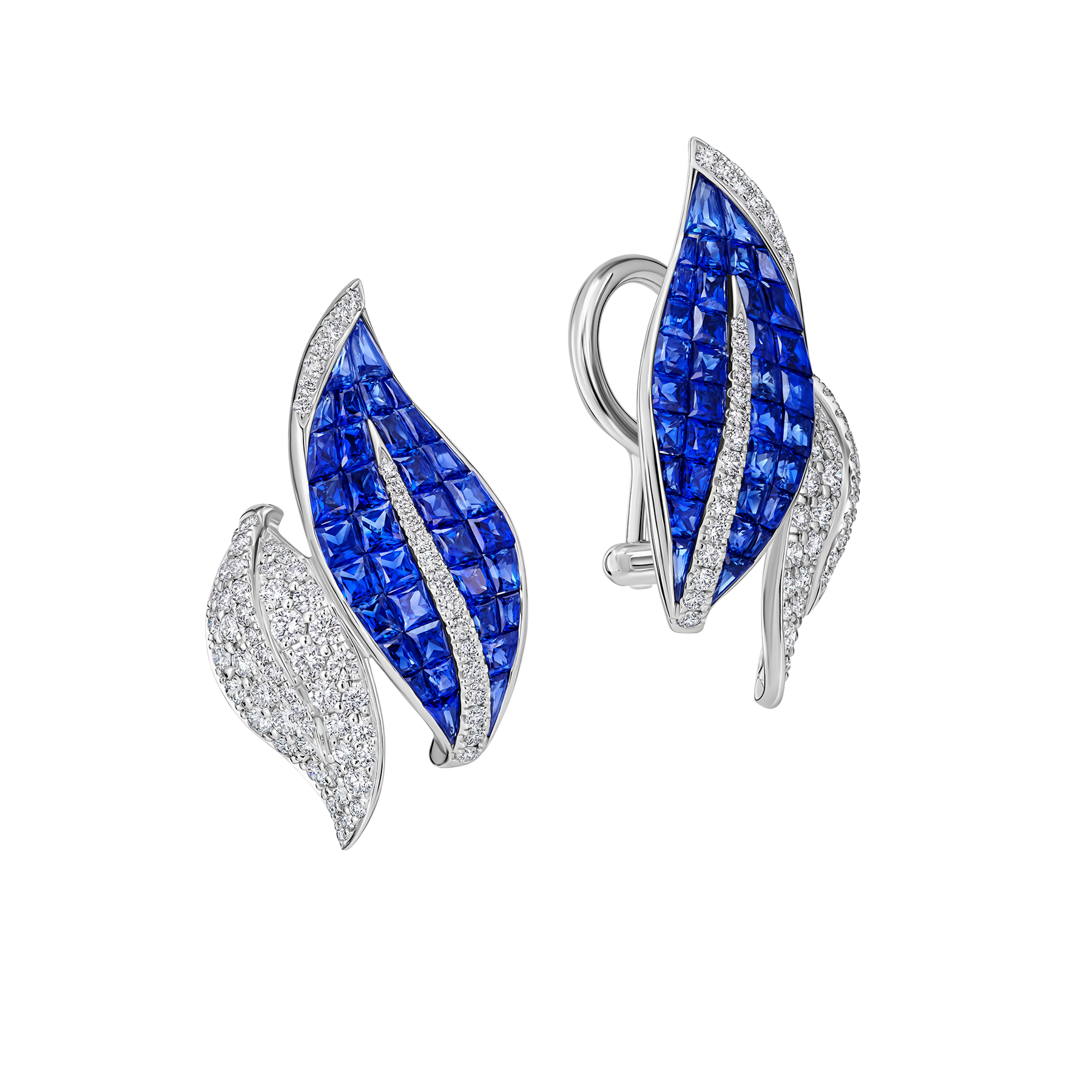 Серьги с сапфирами и бриллиантами, белое золото