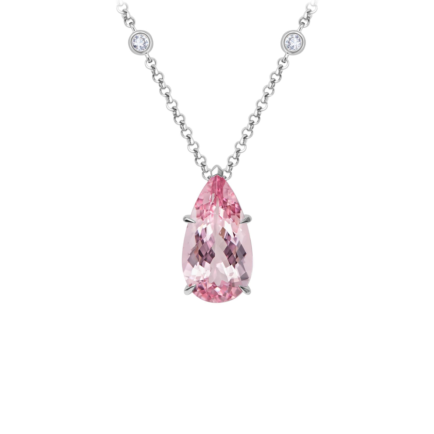 Колье с морганитом и бриллиантами, белое золото