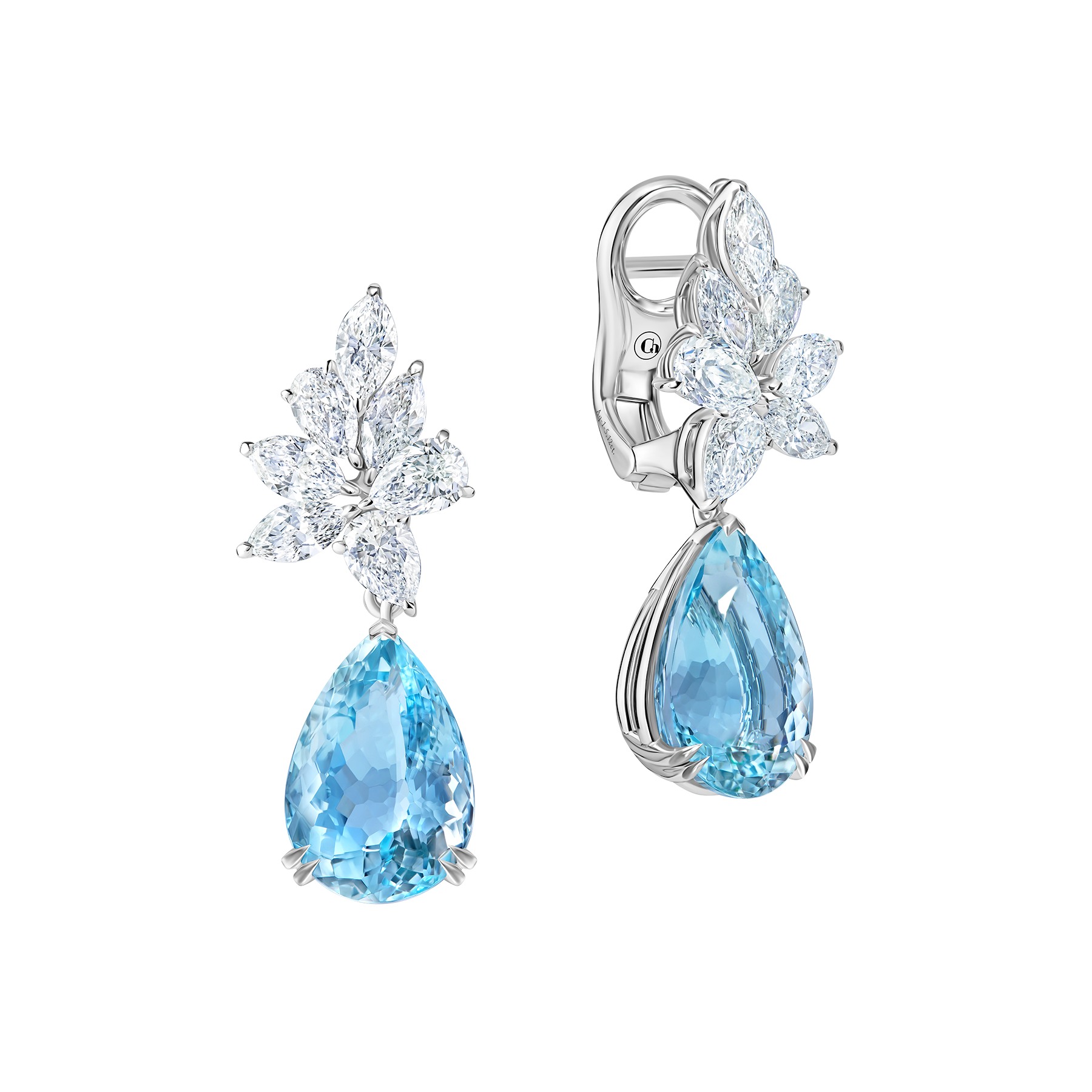 Серьги с аквамаринами и бриллиантами, белое золото