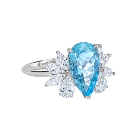 Кольцо с аквамарином и бриллиантами, белое золото 2