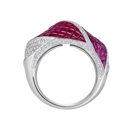 Кольцо с рубинами и бриллиантами, белое золото 3