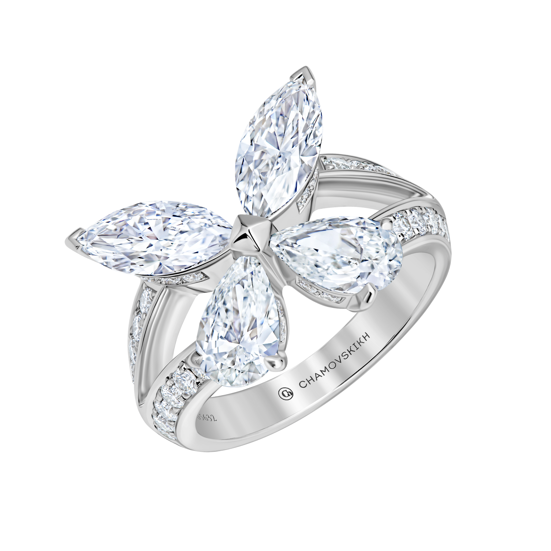 Кольцо с бриллиантами, белое золото