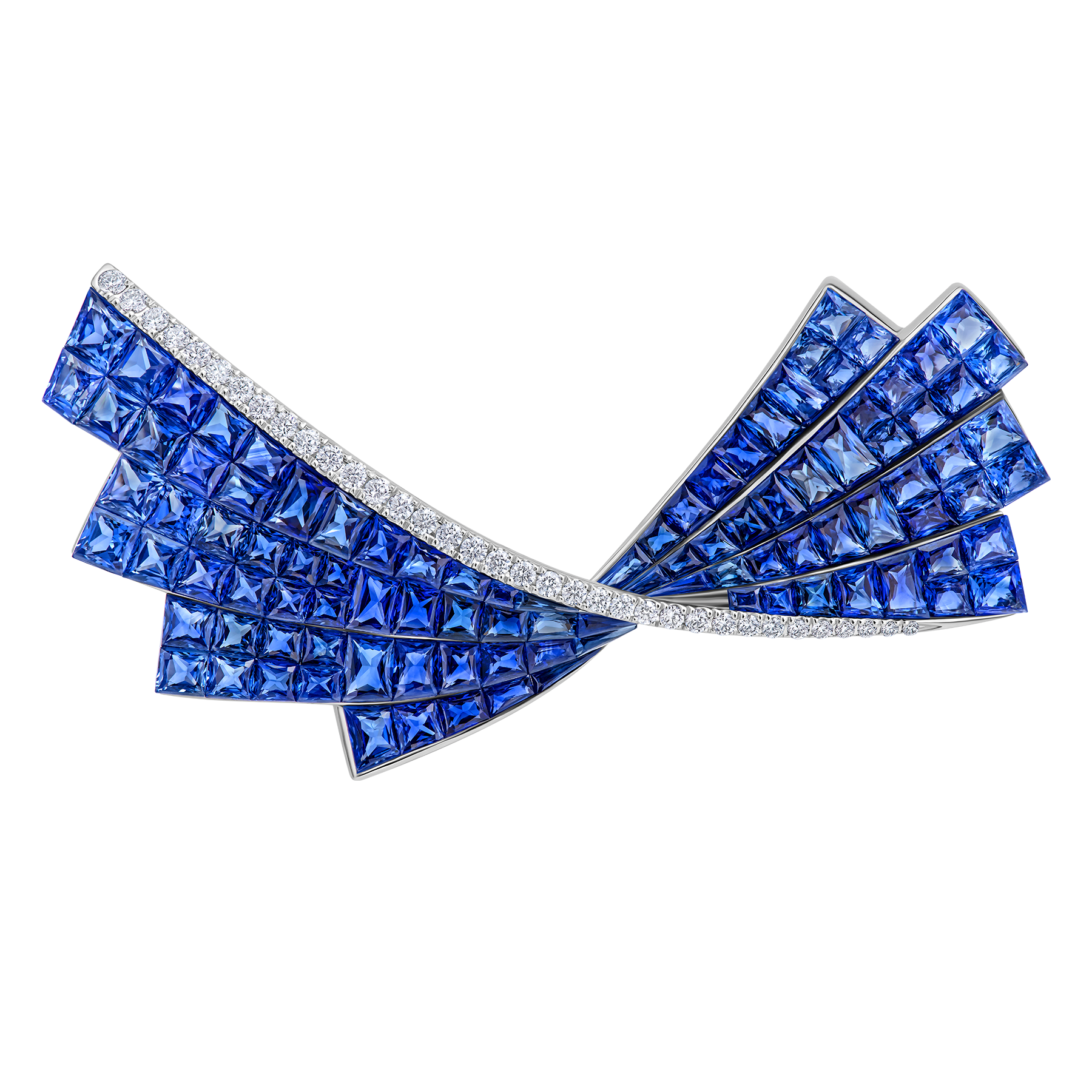 Брошь с сапфирами и бриллиантами, белое золото