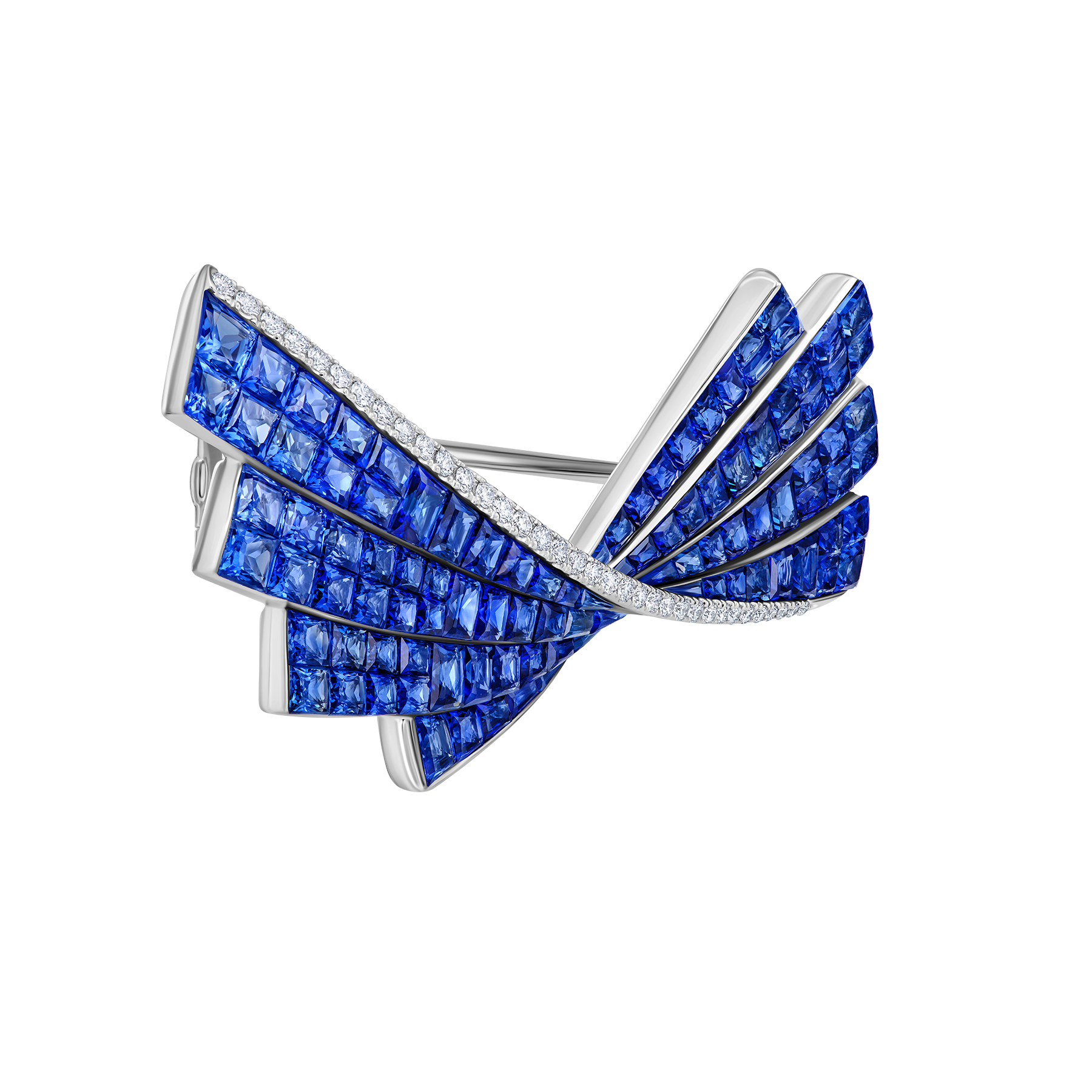 Брошь с сапфирами и бриллиантами, белое золото