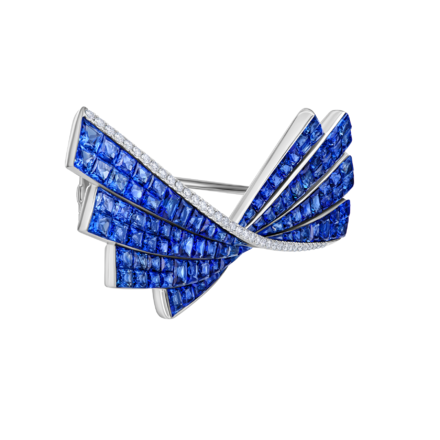 Брошь с сапфирами и бриллиантами, белое золото 2