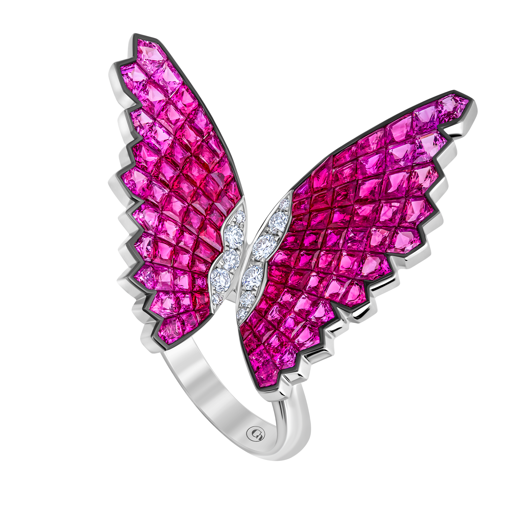 Кольцо с рубинами и бриллиантами, белое золото