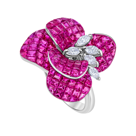 Кольцо с рубинами и бриллиантами, белое золото 2