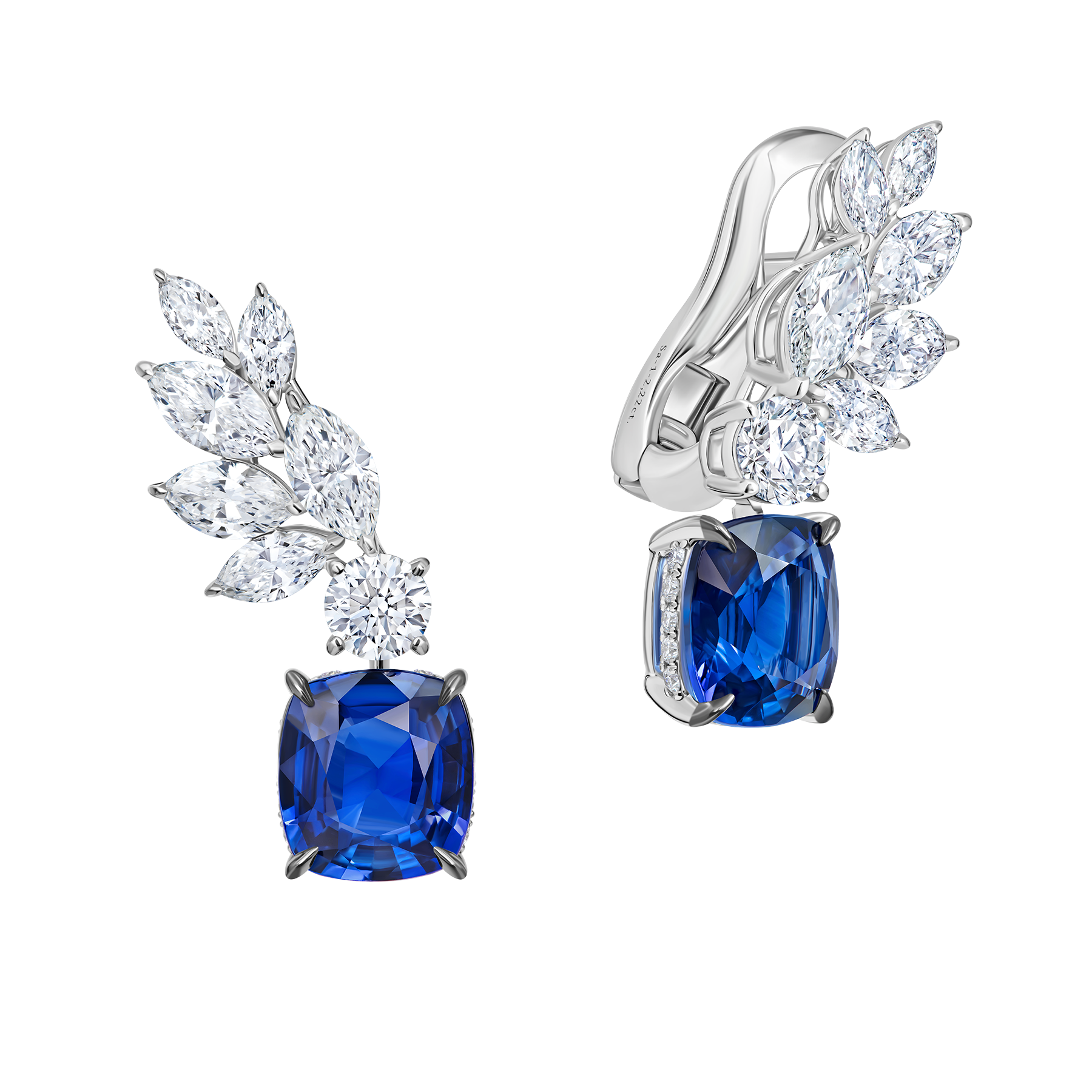 Серьги с сапфирами и бриллиантами, белое золото