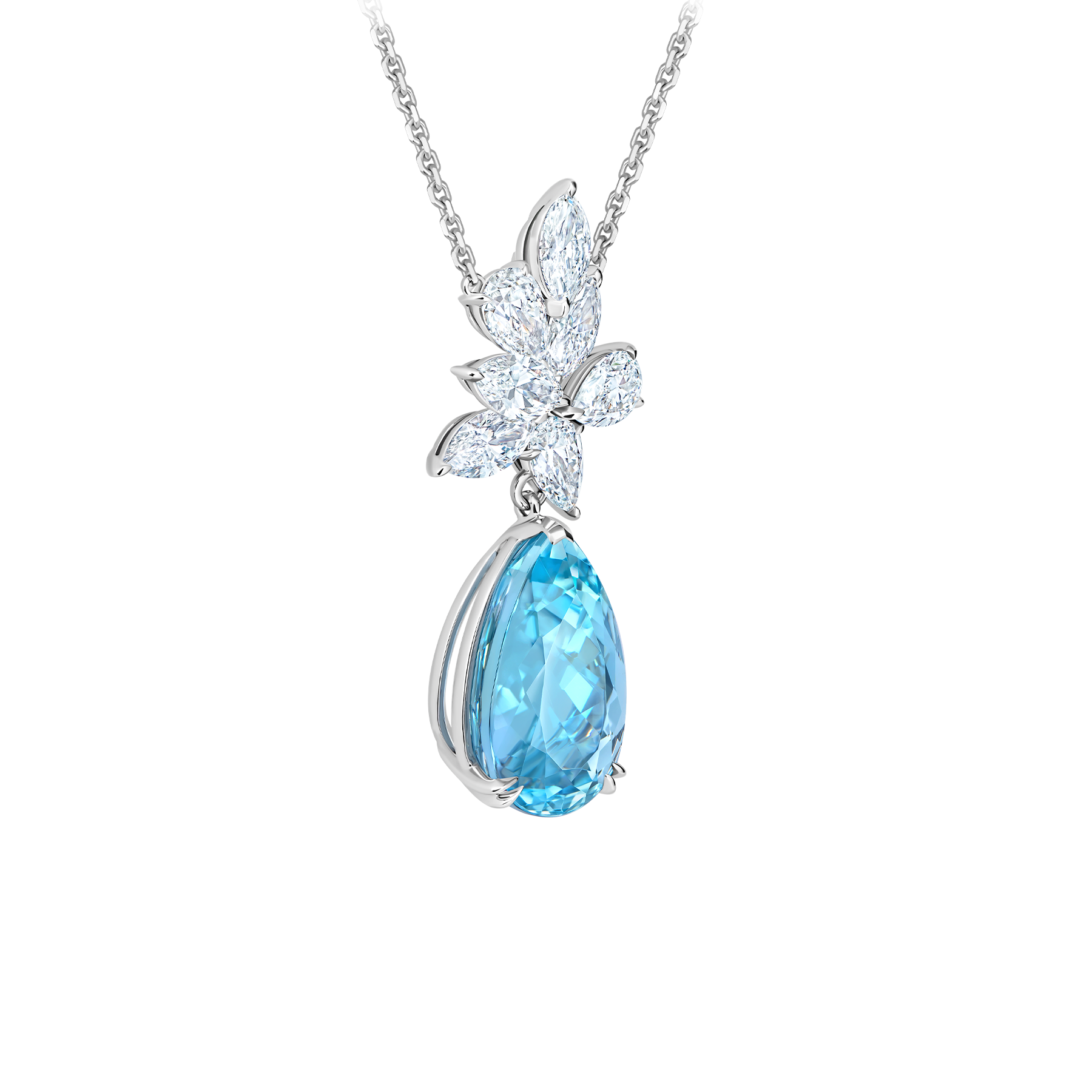 Колье с аквамарином и бриллиантами, белое золото