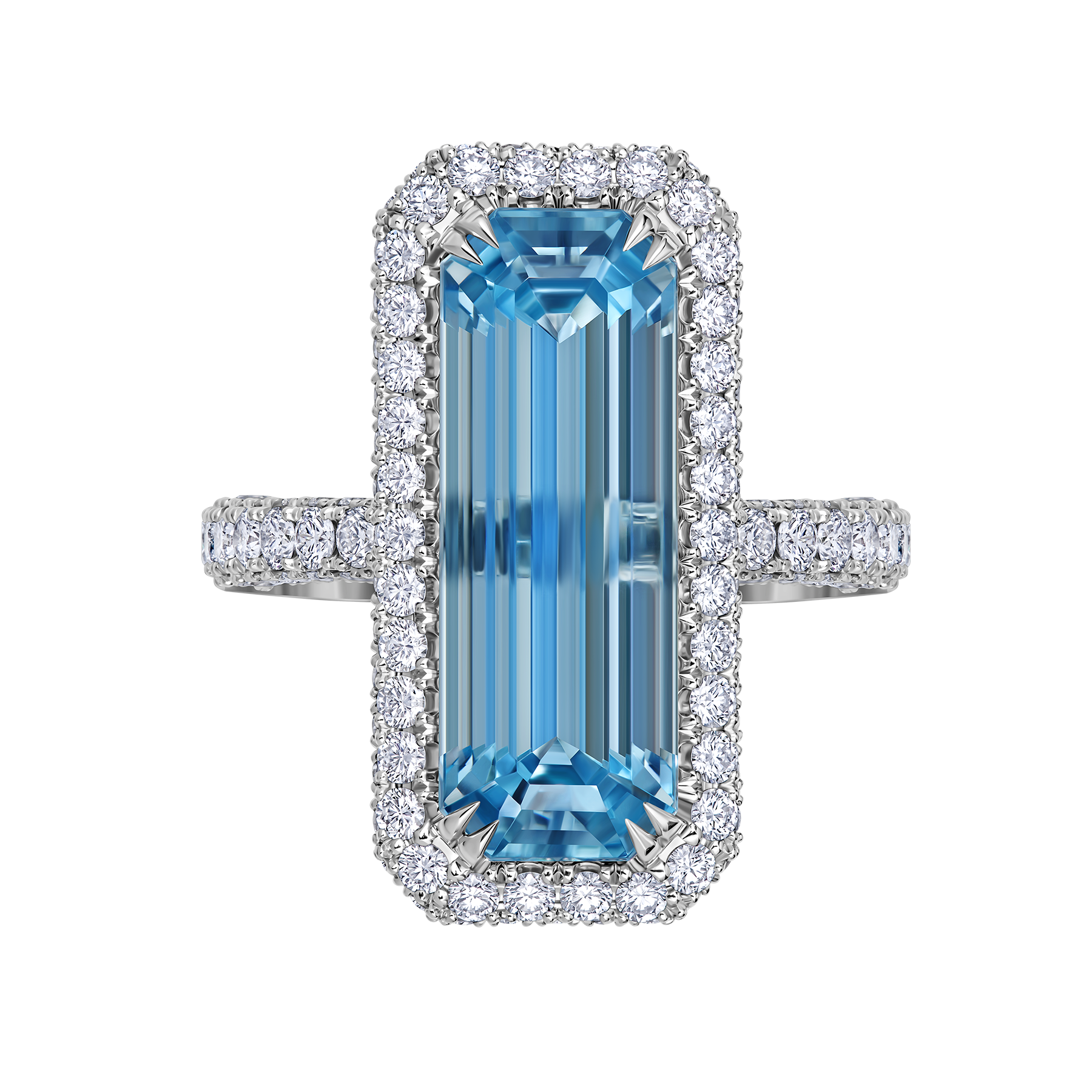 Кольцо с аквамарином и бриллиантами, белое золото