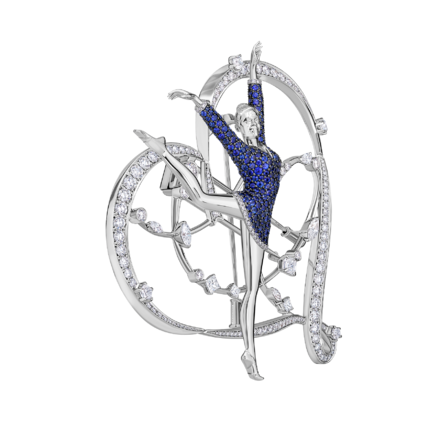 Брошь с сапфирами, рубинами и бриллиантами, белое золото 6