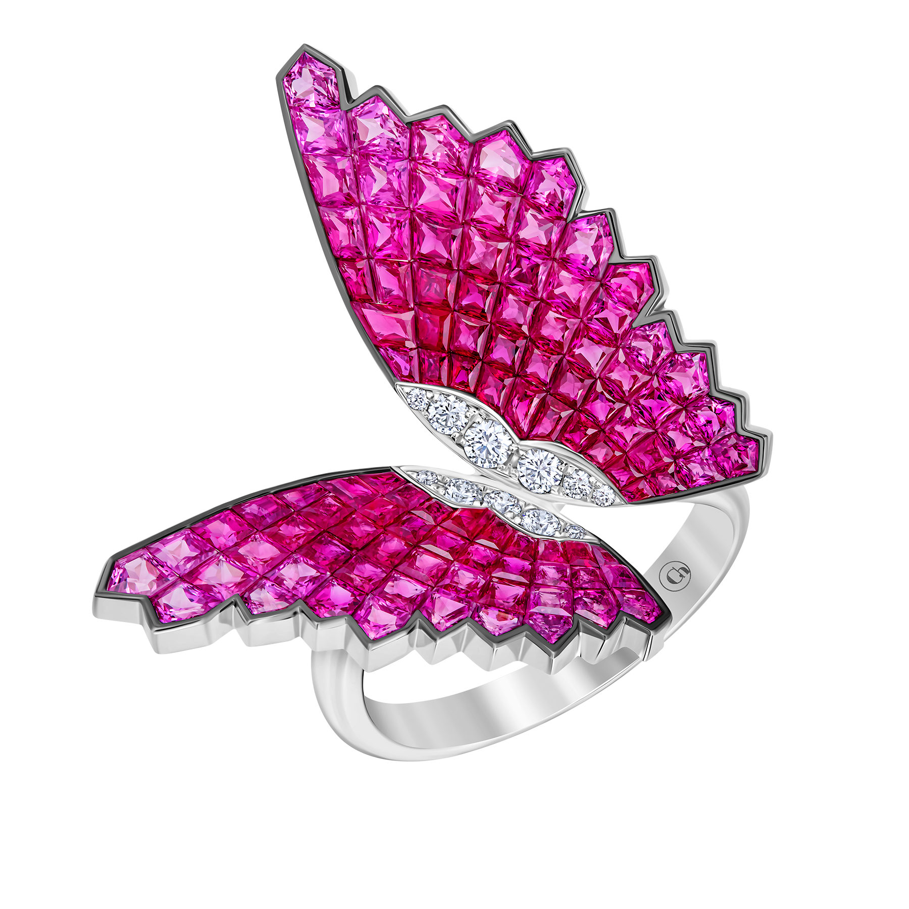 Кольцо с рубинами и бриллиантами, белое золото