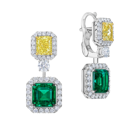 Серьги с изумрудами и бриллиантами, белое золото