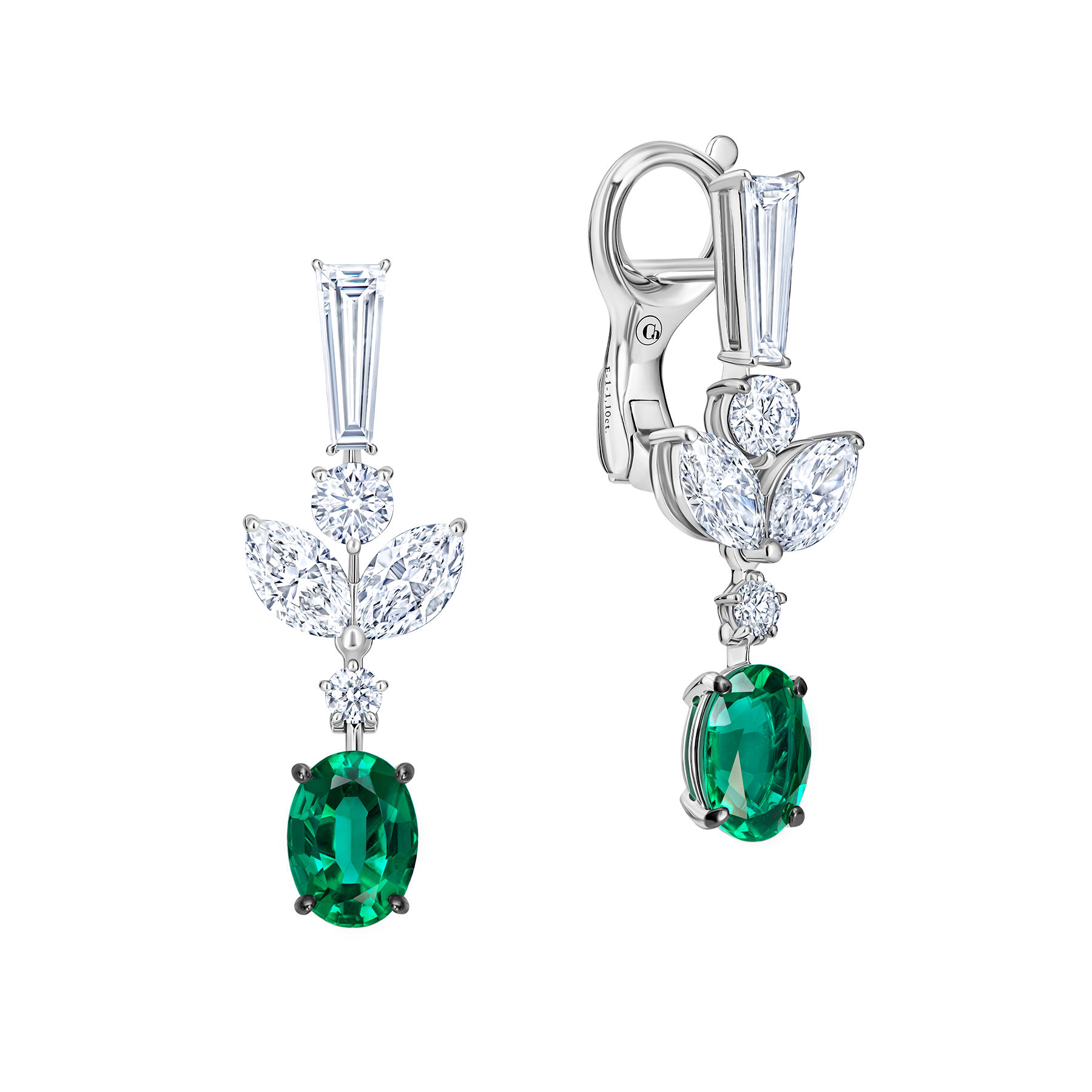 Серьги с изумрудами и бриллиантами, белое золото